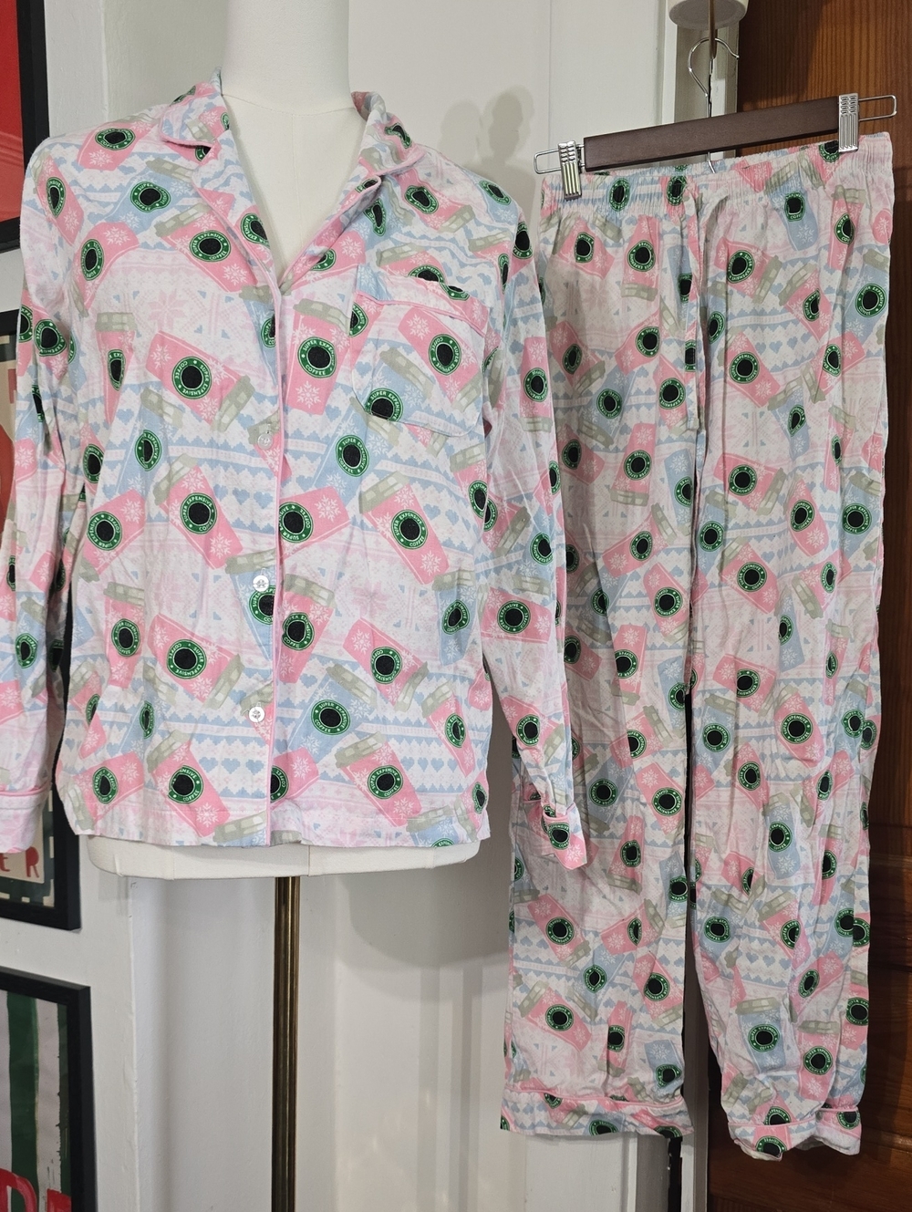 Women’s 8 Oak Lane Starbucks Pink & Green Long-Sleeve Pajama Set